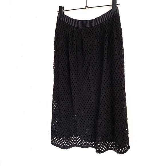 anthropologie weston black eyelet midi skirt L - Picture 2 of 8